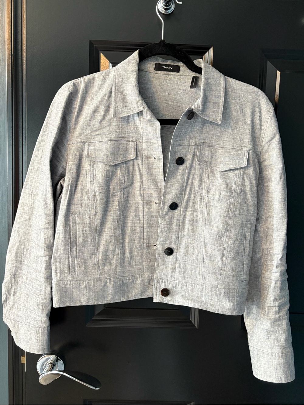 Theory Linen Jacket Gray / Light Blue Size Small